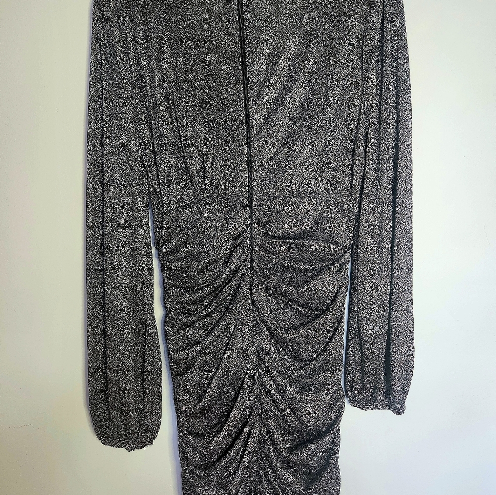 V-Neck Sexy Evening Dress, Date Night, Mini-length&Drape, Black/Grey, Sparkly